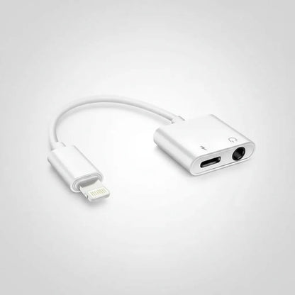 Cable Adaptador Ios 2 En 1 Carga Y Audio Jack 3.5 Celular Blanco