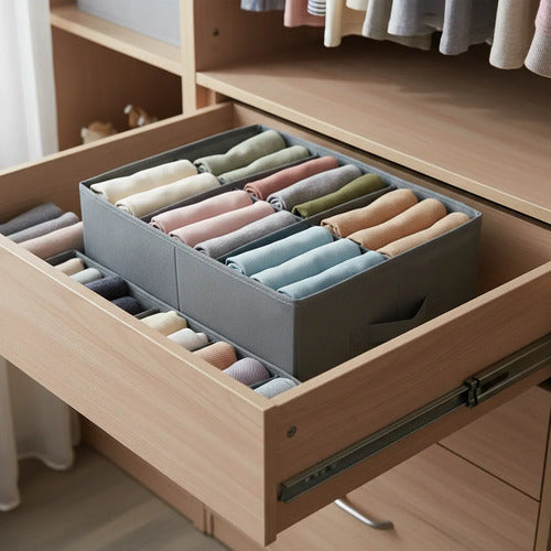 Caja Organizadora Ropa Tela Plegable 7 Divisiones 44x30x20cm Gris Oscuro