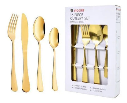 Set/pack/kit Juego Cubiertos Acero Inoxidable 16 Piezas Mesa Dorado