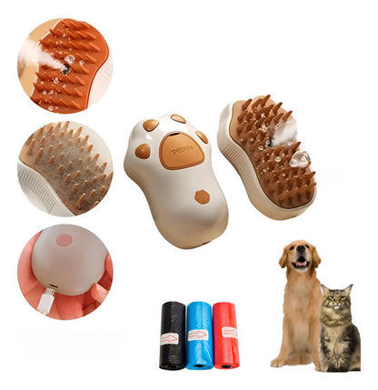Peine Cepillo Vapor Mascotas Perro Gato Usb + 3 Bolsitas