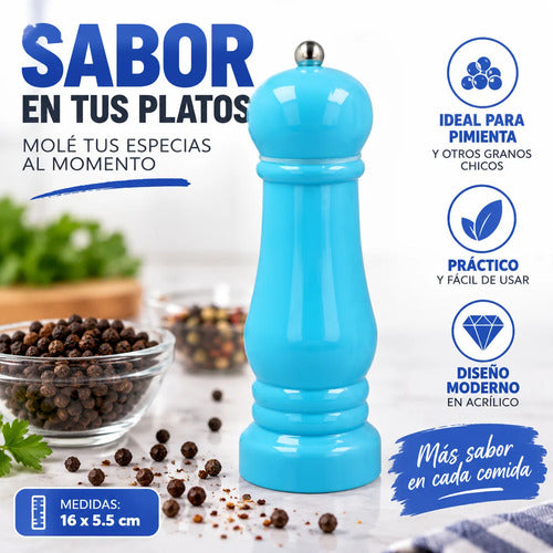 Molinillo Manual Pimienta Granos Acrílico 16cm Salero Celeste