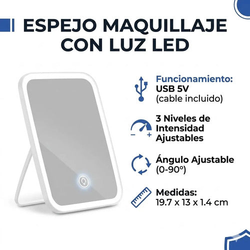 Espejo Luz Led Tactil Usb 3 Niveles Angulo Ajustable Blanco Blanco