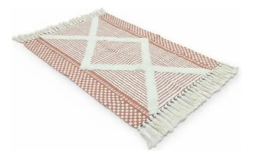 Alfombra Bohemia Algodón Decorativa 60x90 Geométrica Boho 90 Cm 60 Cm Terracota