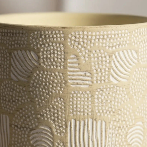 Maceta Decorativa De Ceramica Con Patas De Madera 14x12cm Beige
