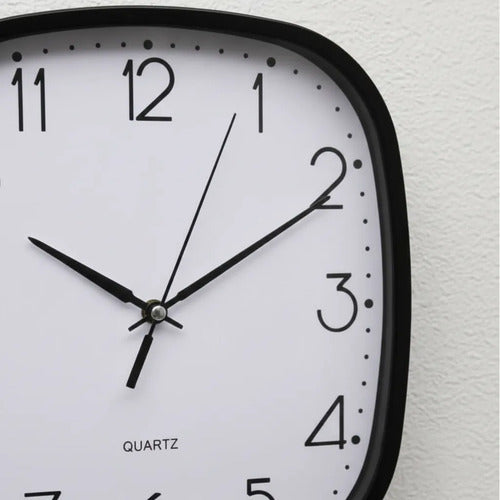 Reloj Pared Cuadrado Analógico Marco Negro 25x25cm Negro Blanco
