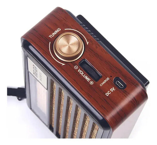 Radio Recargable Panel Solar Retro Am/fm Portatil Bluetooth Marrón
