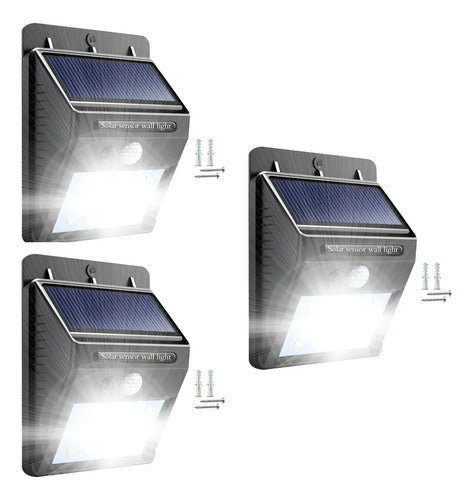 Set X3 Aplique Solar Pared Foco Led Sensor De Movimiento Negro
