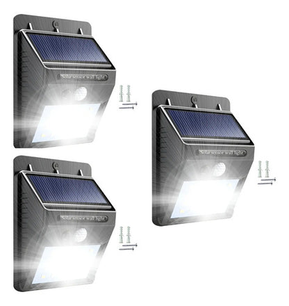 Set X3 Aplique Solar Pared Foco Led Sensor De Movimiento Negro