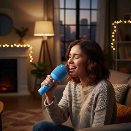 Micrófono Karaoke Inalámbrico Bluetooth Altavoz 5w Tws Azul
