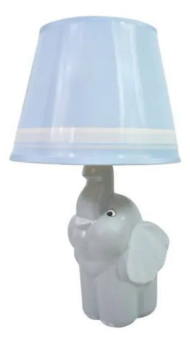 Lámpara Mesa Cerámica Elefante Infantil 37cm Velador Celeste