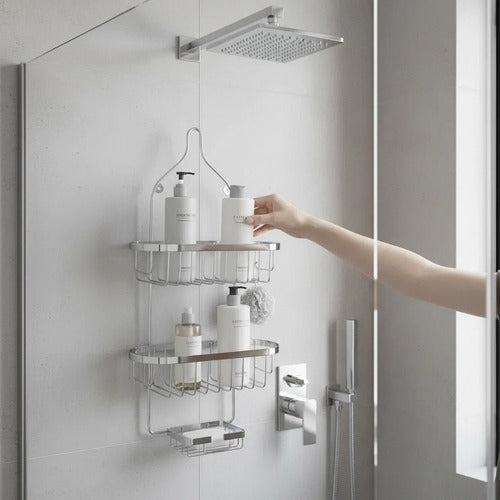 Organizador Esquinero Baño Ducha Metal 3 Estantes Colgante Plateado