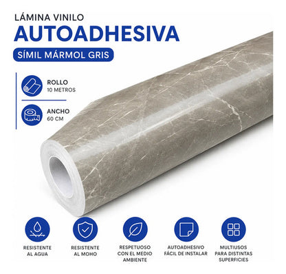 Rollo Lámina Vinilo Autoadhesiva Para Pared 10m Muebles Gris