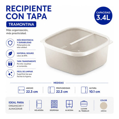 Recipiente Pote Tupper Plástico Tapa Transparente 3.4l Blanco