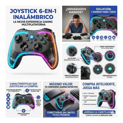 Joystick Inalambrico Compatible Con Consolas Pc Android Rgb Cristal Transparente