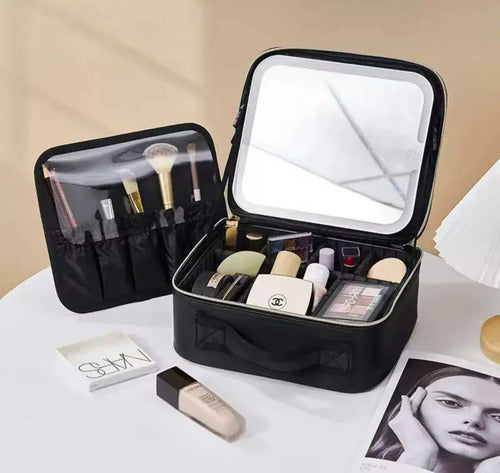 Maletin Cosmeticos Maquillaje Con Luz Led Organizador Espejo Aleatorio