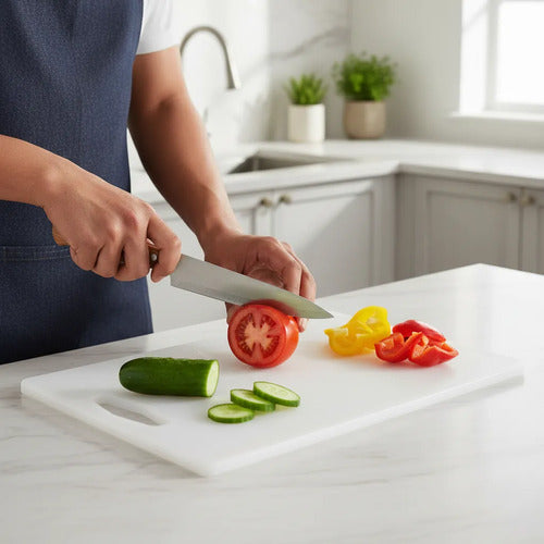 Tabla Picar De Cocina Plástica Blanca 36x26cm Borde Clásico Blanco