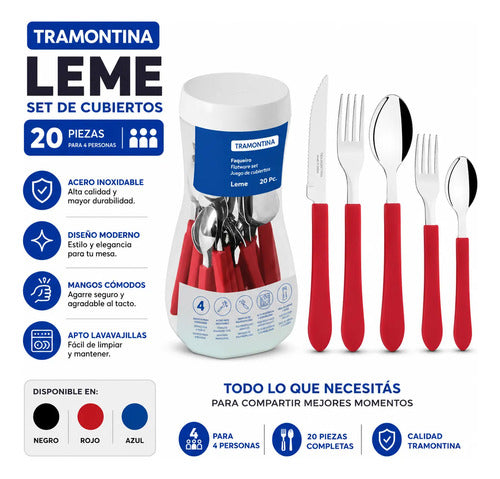Set/juego De Cubiertos Acero Inoxidable Pack X20 Piezas Mesa Rojo
