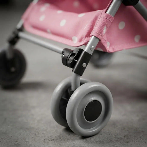 Coche Para Muñeca Plegable Capota Metal Rosado 57cm Rosa