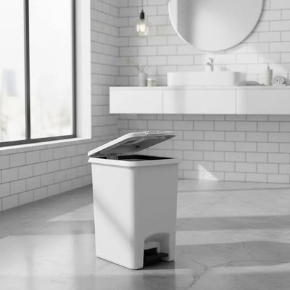 Papelera Cesto Basura Plastico Doble Apertura Pedal Boton Blanco