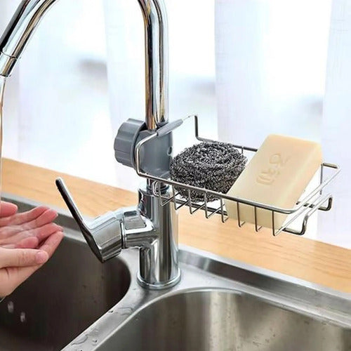 Soporte De Esponjas Ajustable A Canilla Cocina Organizador Plateado