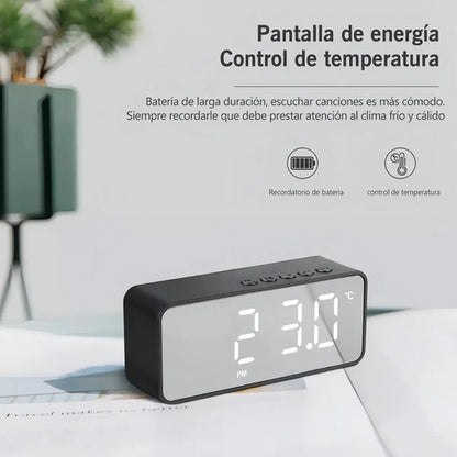 Marca Glowlin Reloj Despertador Digital Adornos Radio Y Altavoz Bluetooth Negro