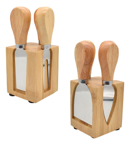Juego De Cuchillos Para Quesos Con Soporte Cabo De Madera Marrón