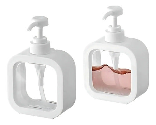 Set X2 Dispensador Jabon Liquido Shampoo Baño De Plastico Blanco