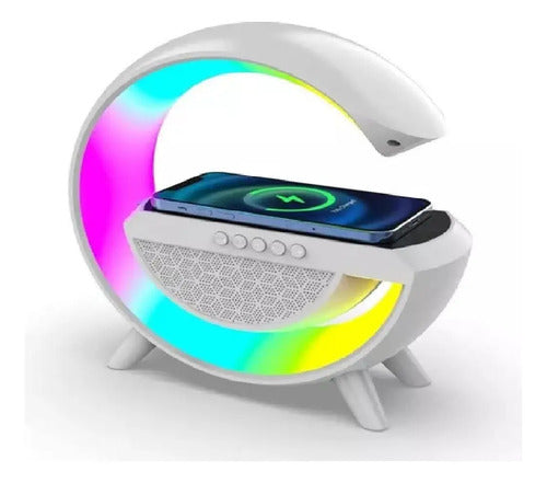 Parlante Bluetooth Cargador Inalámbrico Reloj Luz Led Usb Tf Blanco