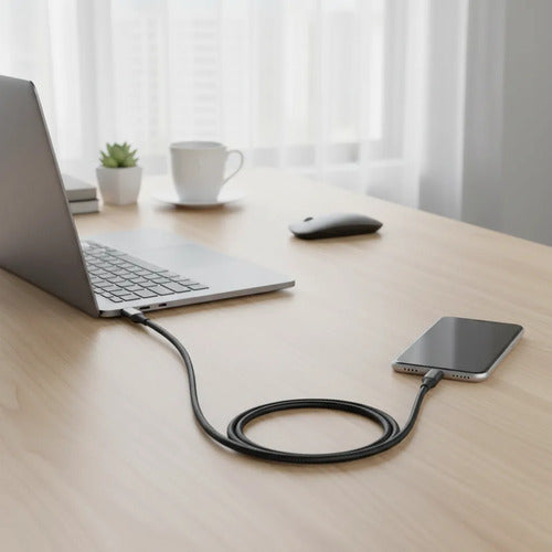 Cable Usb Tipo C A Tipo C Reforzado Carga Y Datos 1m Nylon Negro