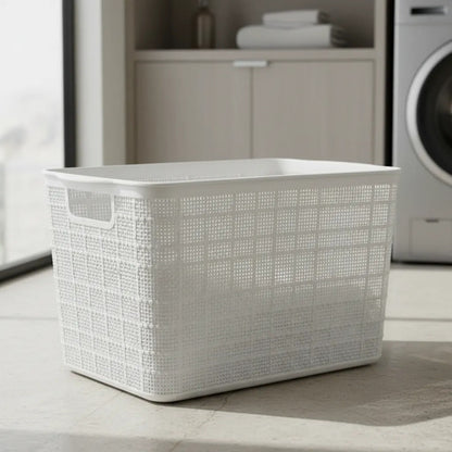 Canasto Cesta Plastico Labrado 34x27x22cm Organizador Ropa Gris