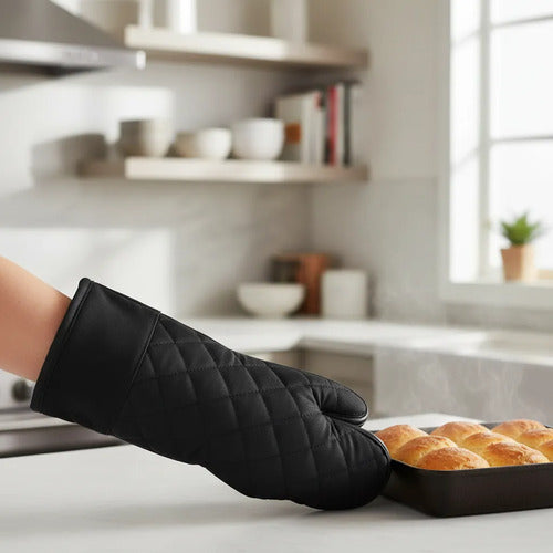 Guante Manopla Cocina Horno Térmico Algodón Aislante 36x18cm Negro