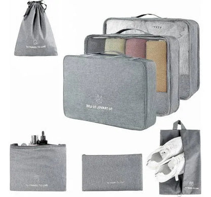 Set Pack Organizadores Viaje 7 Piezas Valija Ropa Bolsas Gris