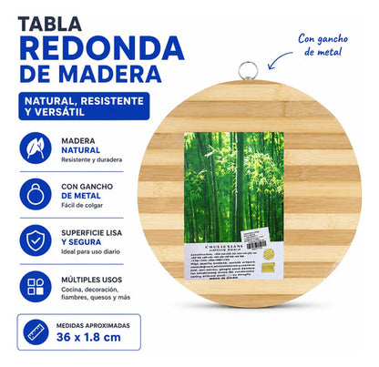 Tabla Redonda De Madera Con Gancho Metal 36cm Cocina Tabla Redonda Con Gancho