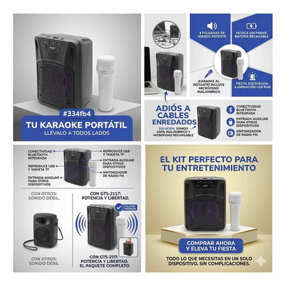 Parlante Inalambrico Bluetooth Ios Android Microfono Luces 4 Negro