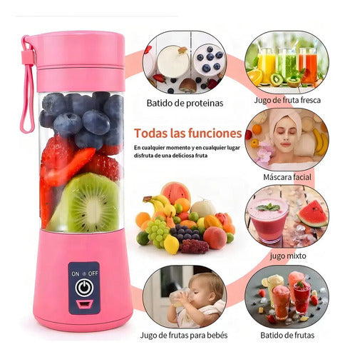 Licuadora Portátil Genérica Liquidificador Portatil 300 Ml Rosa Con Jarra De Vidrio - Incluye 6 Accesorios