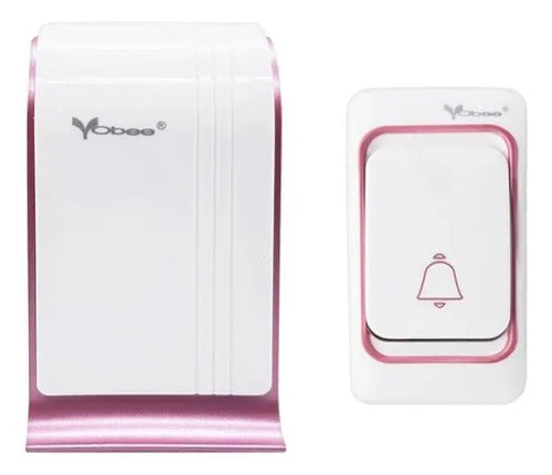 Timbre Inalambrico 220v 100m 3 Nivel Volumen Bateria Incluid Blanco Con Rosa