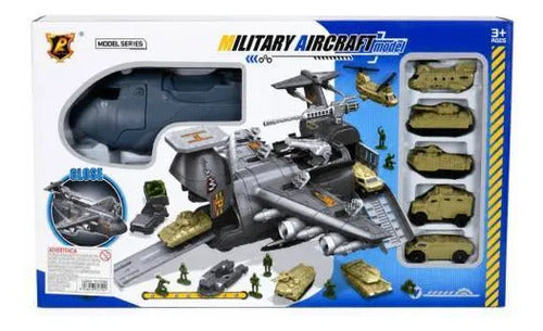 Avión Porta Vehículos Militar Soldados Accesorios 35cm Gris Militar Beige Y Verde Oliva