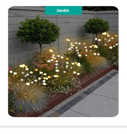 Estaca Luz Solar Ramo 12 Leds Bombillas Jardin Exterior X2 Negro