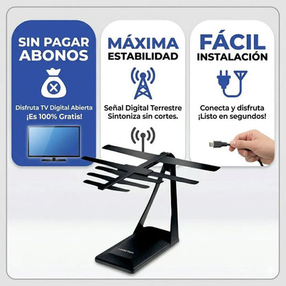 Antenas Interior Tv Digitales Señal Abierta Hdtv Canal 10 Db Negro