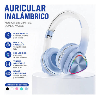 Auricular Inalámbrico Rgb Con Usb Tf 3.5 Vincha Ajustable Variedad De Colores