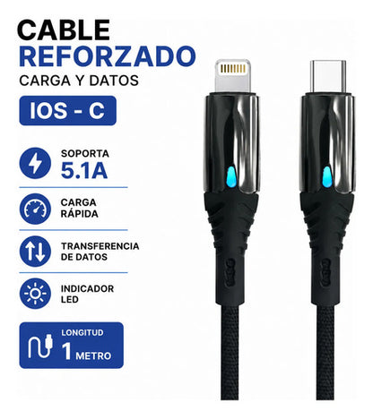 Cable Ios Tipo C Carga Rapida 5.1a Reforzado Carga Datos 1m Negro