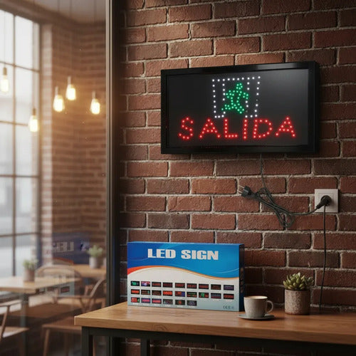 Cartel Letrero Led Salida Luminoso Vidriera Local Negocio Negro