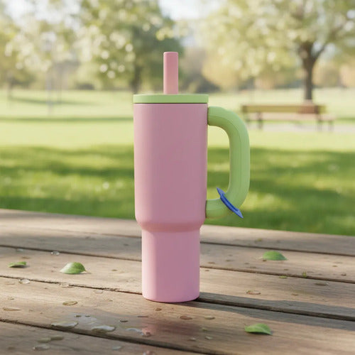 Vaso Termico Acero Inoxidable 1200ml Sorbito Tapa Ergonomico Rosa Con Verde Bicolor / Mate