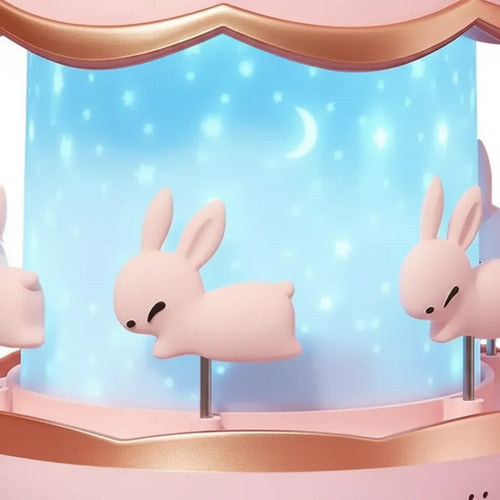 Lámpara Veladora Proyector Infantil Giratoria Música Luz Led Rosa