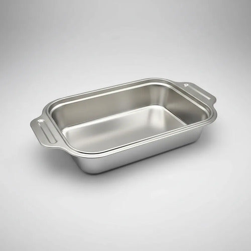 Asadera Fuente Horno Acero Inoxidable Asas Rectangular 35cm Plateado