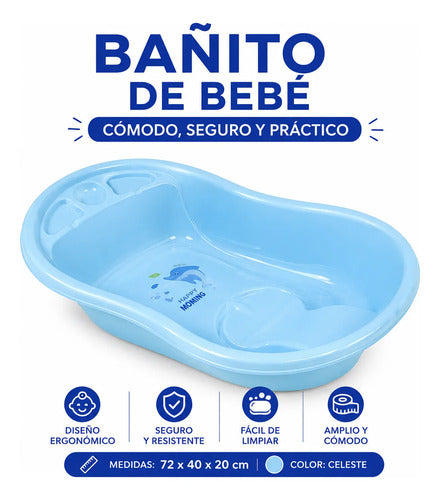 Bañera Infantil Para Bebé Plástico 72x40x20cm Comoda Celeste