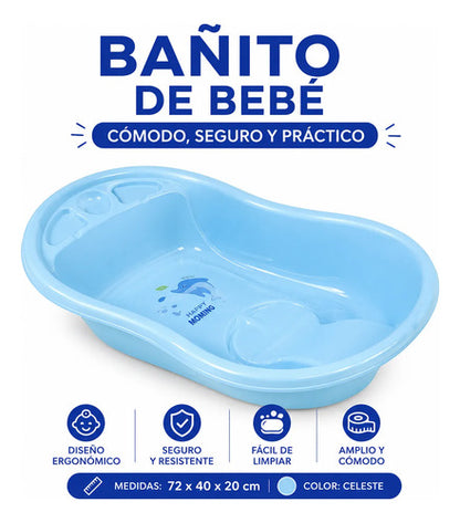 Bañera Infantil Para Bebé Plástico 72x40x20cm Comoda Celeste