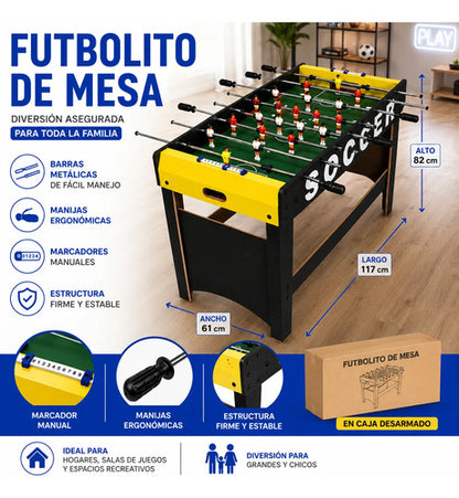 Futbolito Mesa 117x61x82cm Barras Metálicas Marcador Manual Negro Y Amarillo