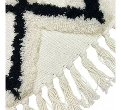 Alfombra Bohemia Algodon 60x140 Flecos Geometrica Pasillo 1.4 M 60 Cm Blanco