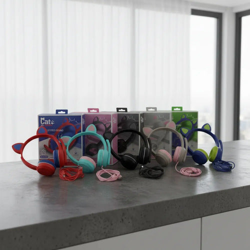 Auriculares Gamer Con Orejas De Gato Microfono Luz Led Rgb Aleatorio